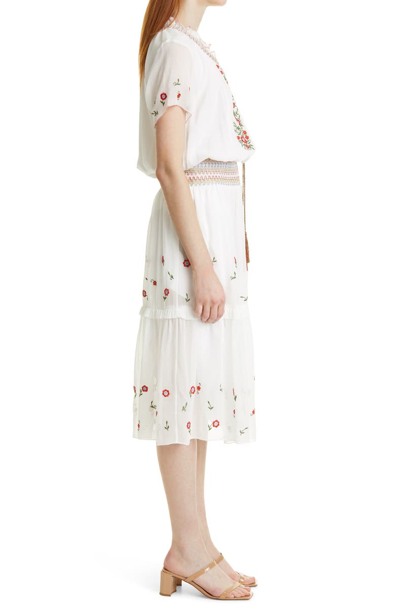Nicole Miller Embroidered Silk Midi Dress, Alternate, color,