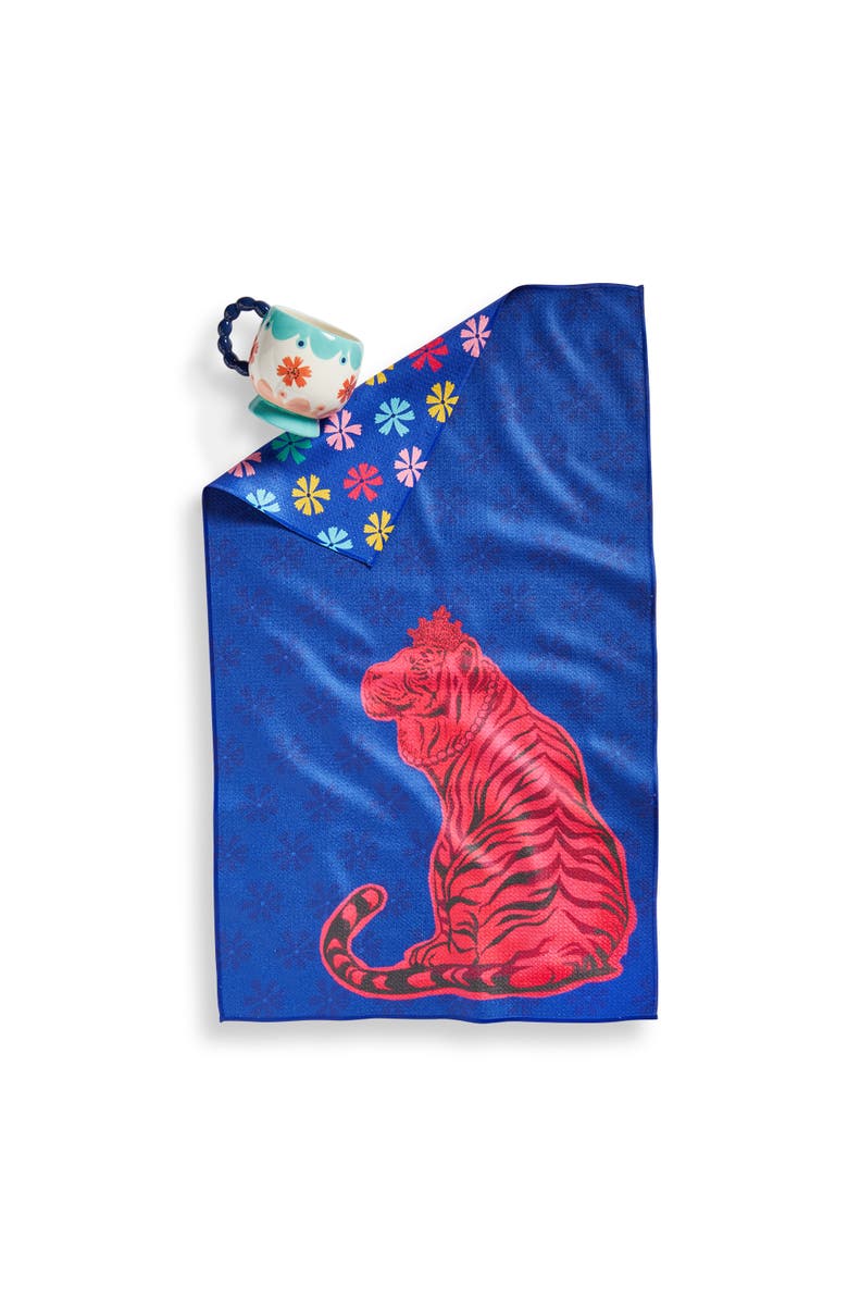 tag Super Absorbent Kitchen Towel Eclectic Tiger Blue Multi Dishtowel 18 x 30 in Recycled Polyester, Alternate, color, Blue