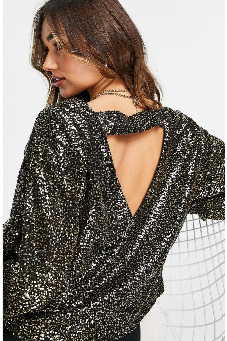 Long Sleeve Sequin Top, Alternate, color, GOLD