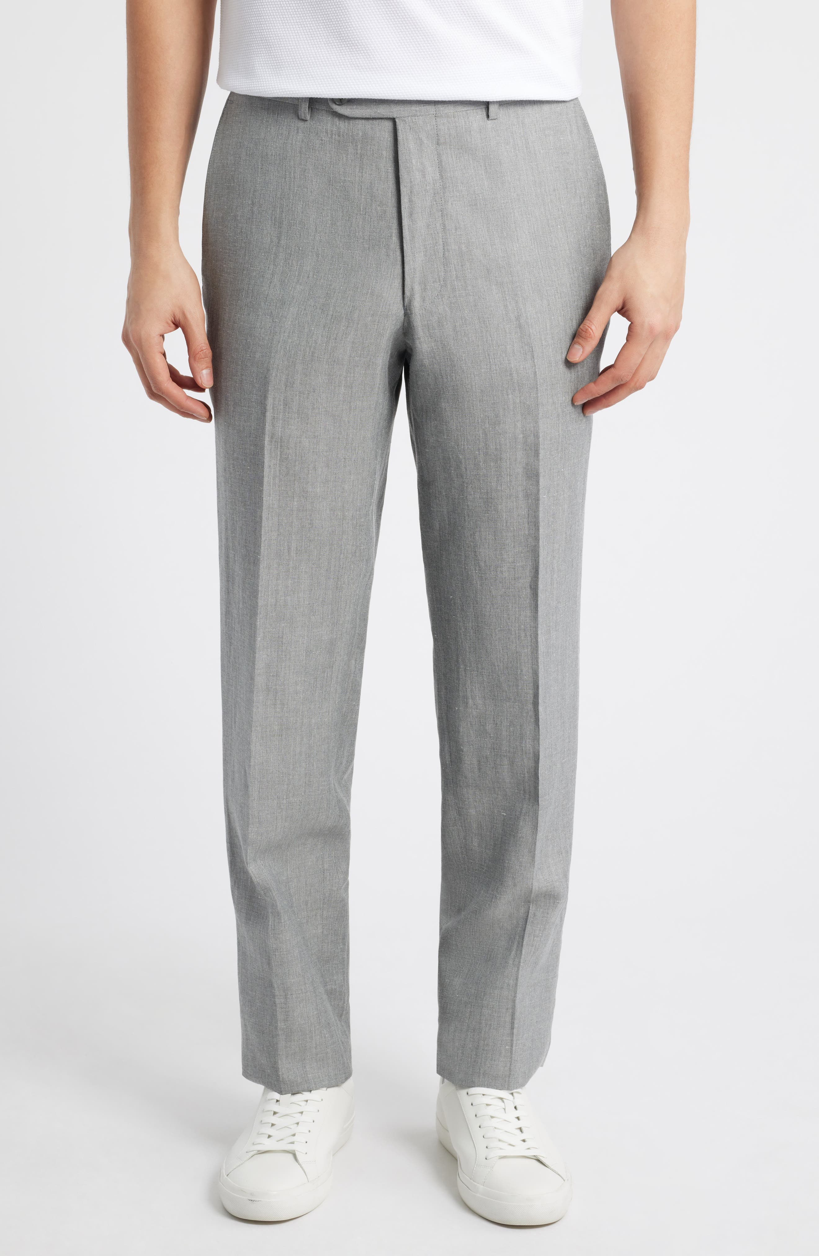 Peter Millar Harker Grey Mélange Flat Front Wool & Linen Dress Pants
