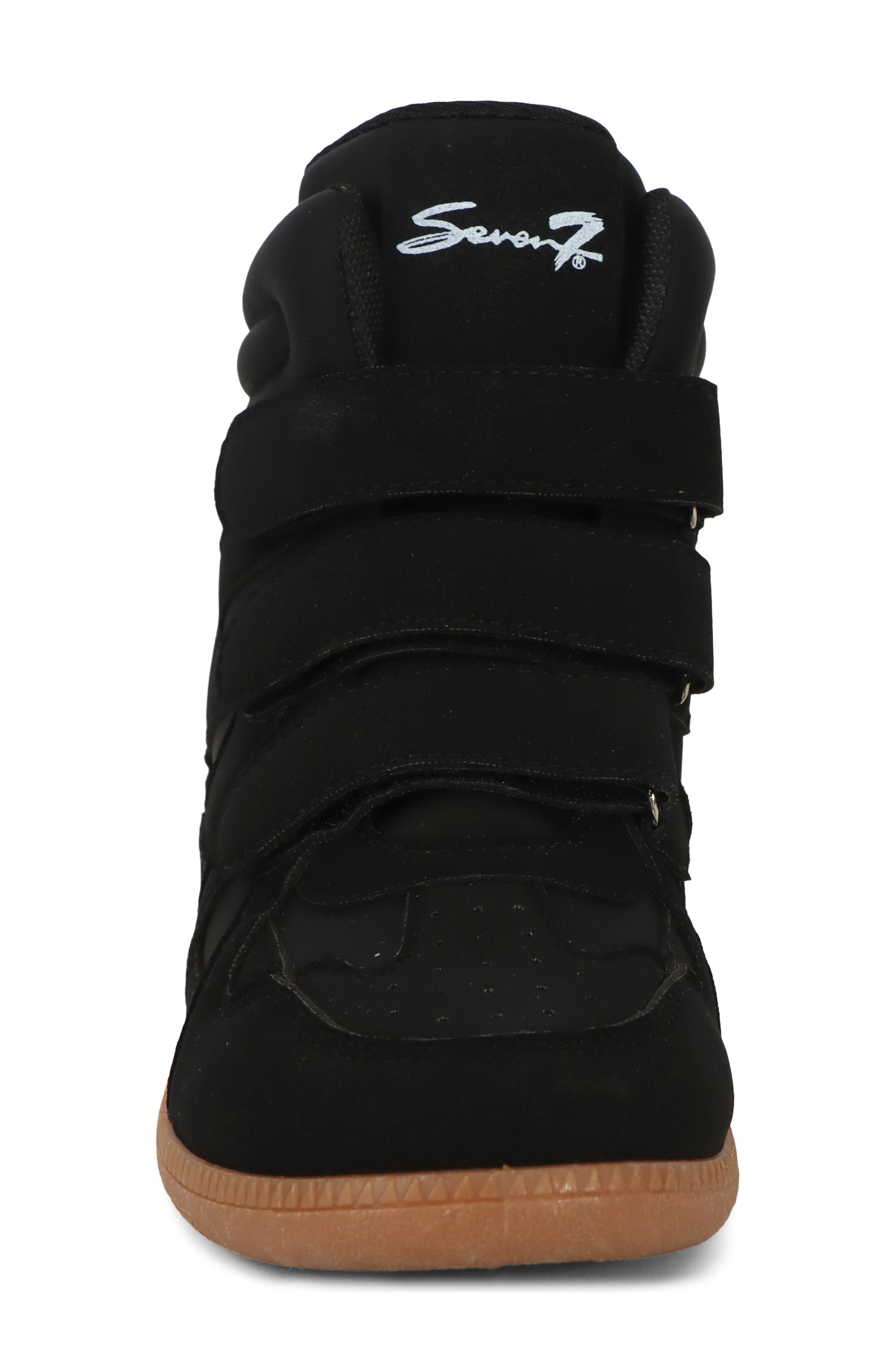 Jagger Faux Leather Wedge Sneaker, Alternate, color, BLACK