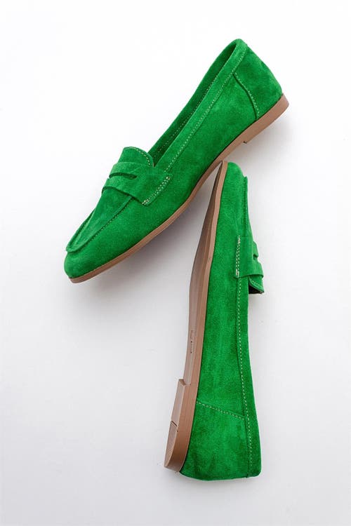 Forever & Always Shoes Dorothy Leather Loafer In Green Suede Leather