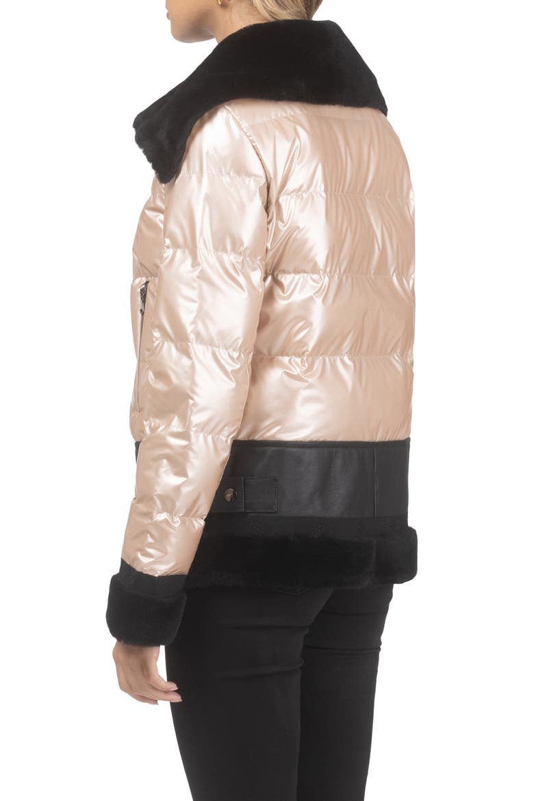 Quilted Jacket with Genuine Shearling Trim, Alternate, color, ROSE GOLD/BLACK