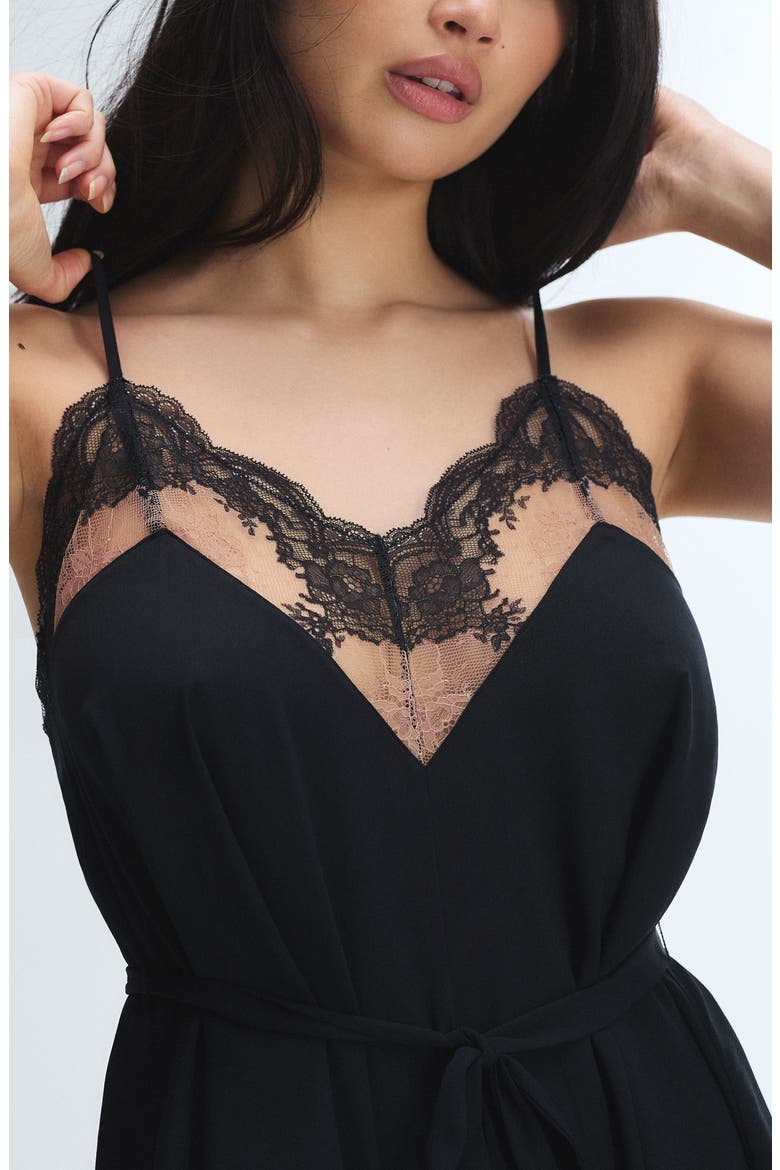 Lacestruck Sleep Romper, Alternate, color, TIRAMISU TAN/ BLACK CAVIAR