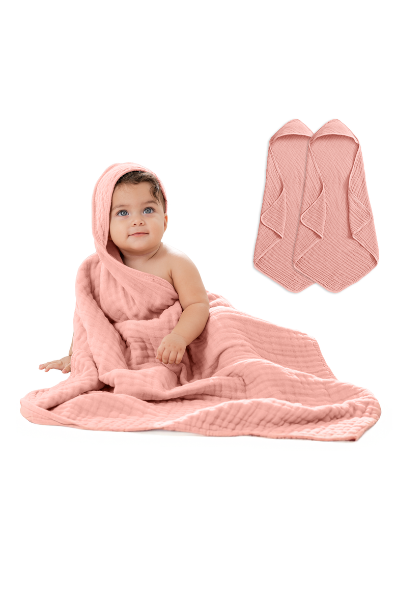Hooded Baby Towels - 6 Layers, Pack of 2, Main, color, Bold Blush