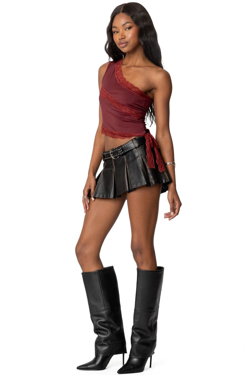 EDIKTED Becky Lacy One Shoulder Top, Alternate, color, Burgundy