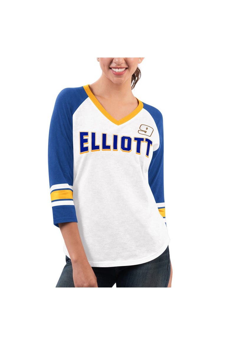 Women's G-III 4Her by Carl Banks White/Royal Chase Elliott Top Team V-Neck 3/4 Sleeve T-Shirt, Main, color, White