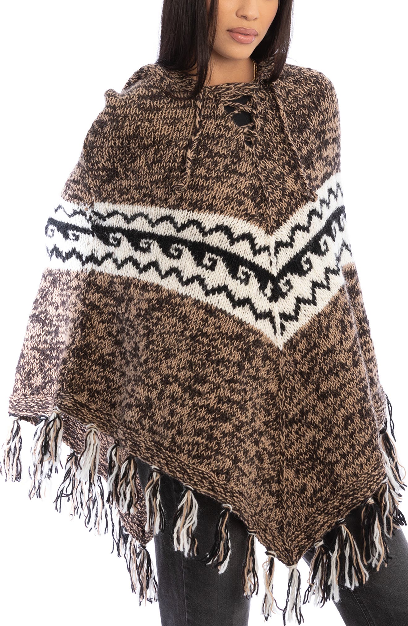 SAACHI Tassel Wool Knit Poncho