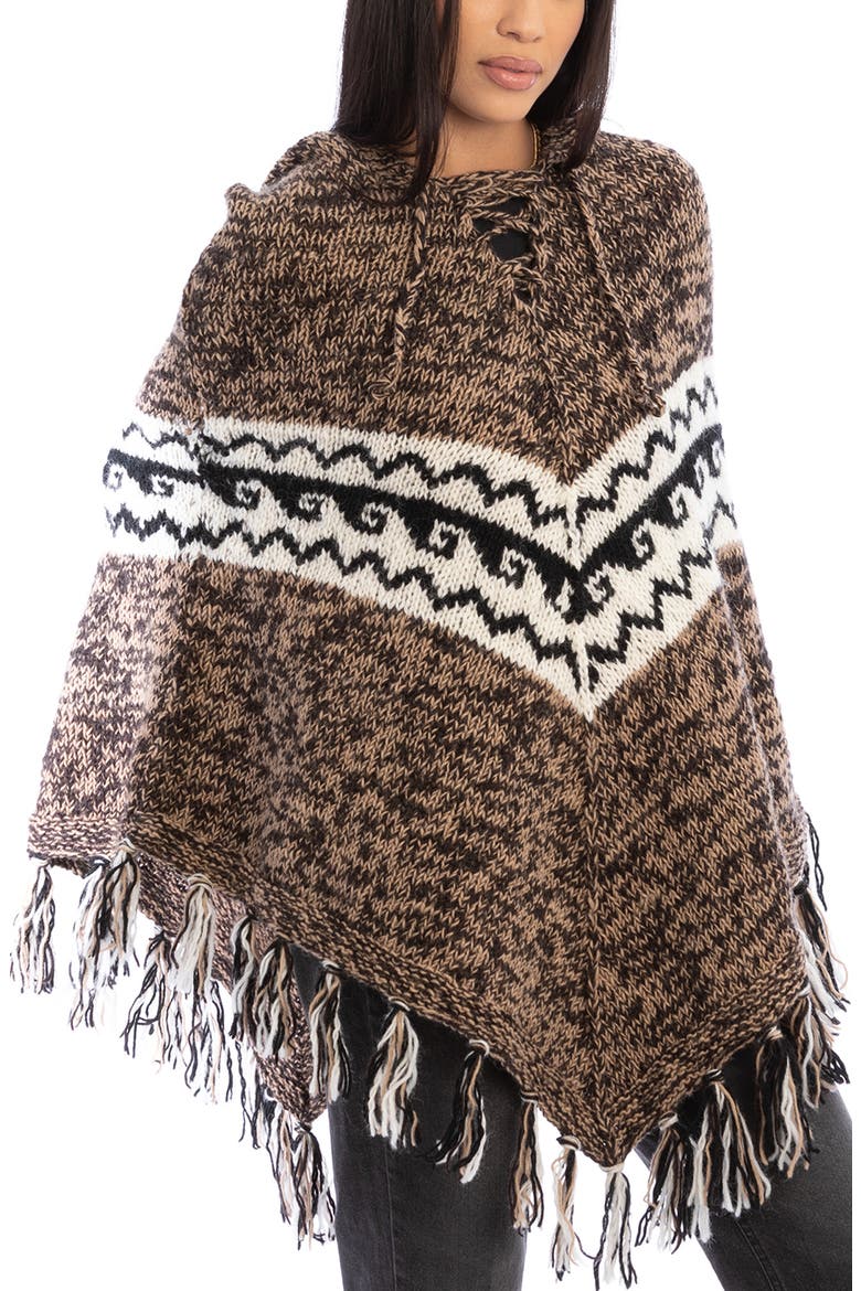 Tassel Wool Knit Poncho, Main, color, BEIGE