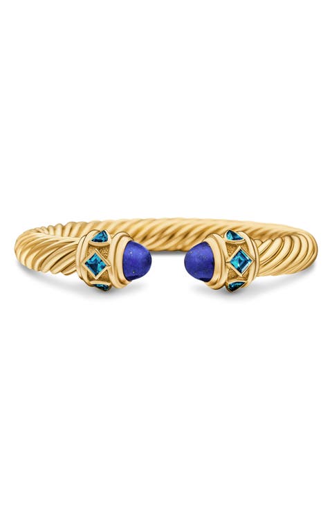 Renaissance® Cablespira Bracelet in 18K Yellow Gold with Lapis and Hampton Blue Topaz, 9mm