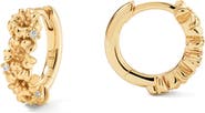 MADE BY MARY Cubic Zirconia Birthstone Flower Huggie Hoop Earrings