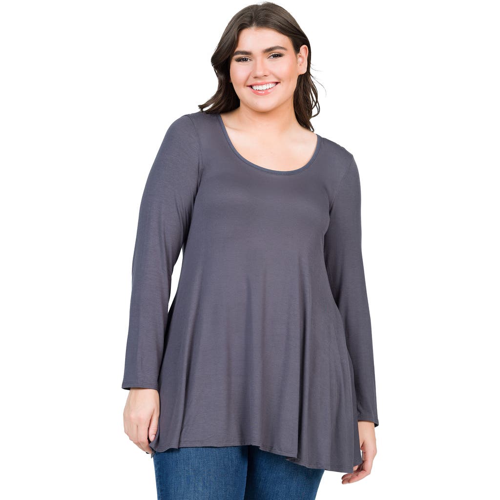 24seven Comfort Apparel Poised Long Sleeve Swing Tunic Top In Gray