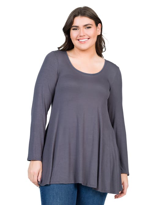 24seven Comfort Apparel Poised Long Sleeve Swing Tunic Top In Blue