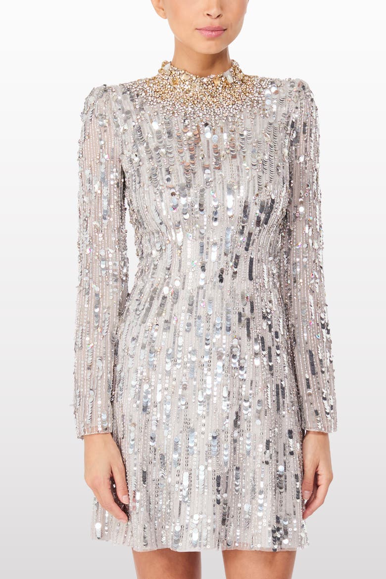 Passion Sequin-Embellished Mini Dress, Alternate, color, Ammonite and Silver
