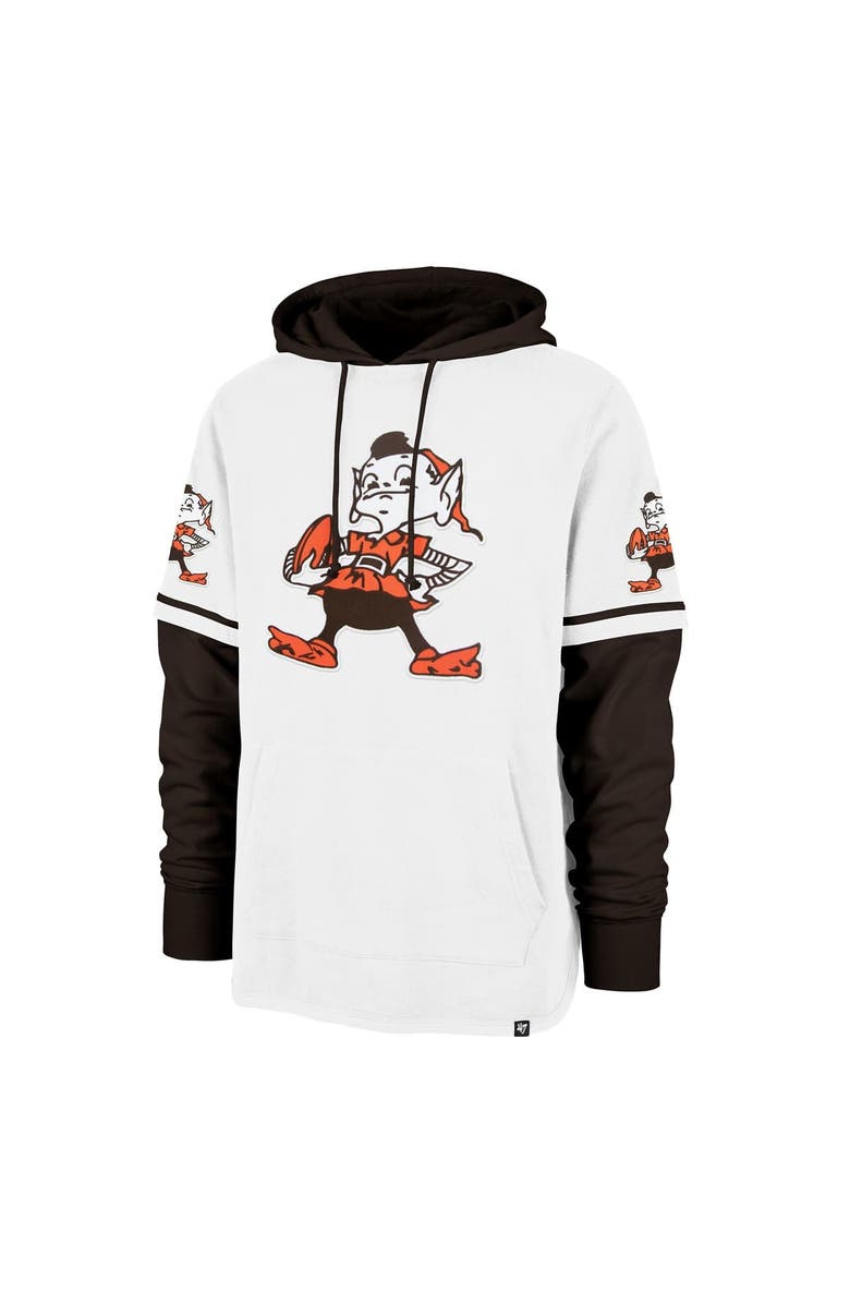 '47 Men's '47 White Cleveland Browns Throwback Shortstop Pullover Hoodie, Alternate, color, White
