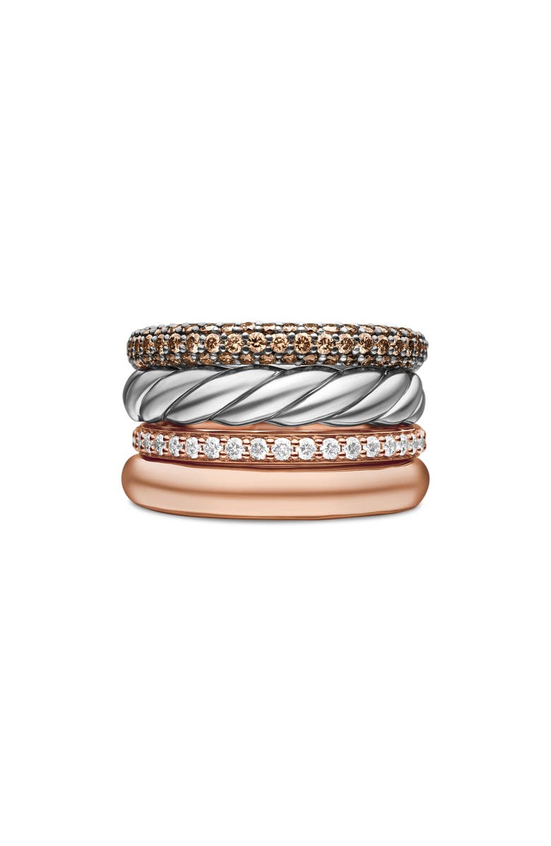 David Yurman Mercer<sup>™</sup> Mélange Multirow Ring with Pavé Diamonds, Main, color, Sterling Silver/ 18K Rose Gold