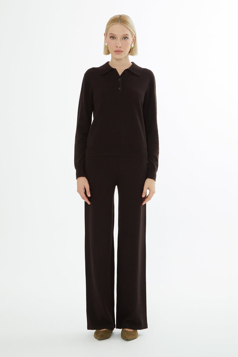 Shirt Collar Button-Front Wool Cashmere Cardigan, Alternate, color, Brown
