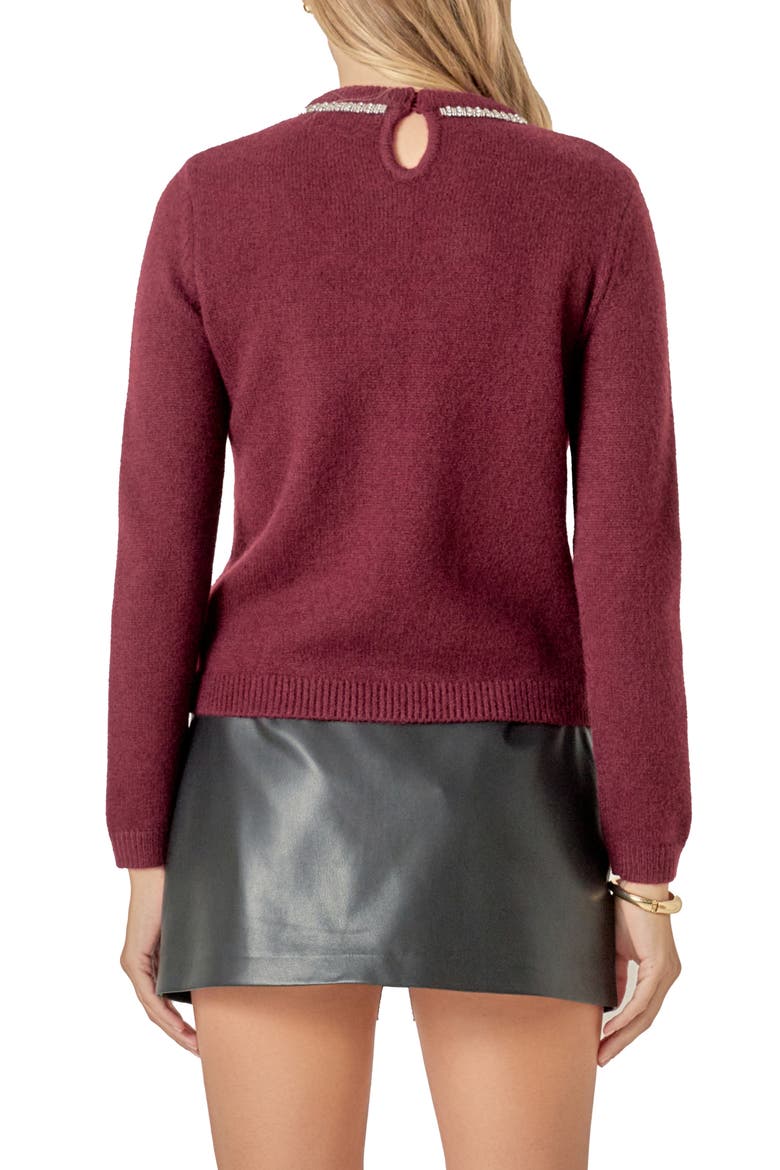 Rhinestone Bow Sweater, Alternate, color, WINE