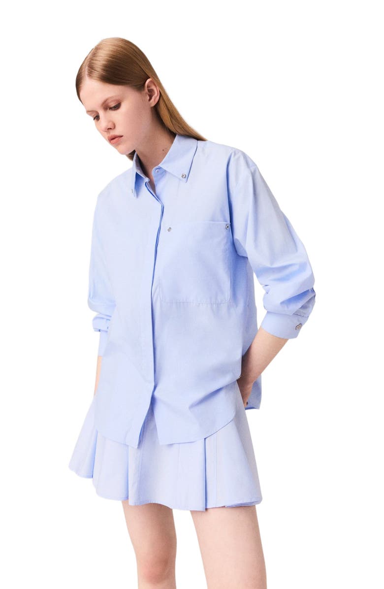 maje Long poplin blouse, Alternate, color, Light Blue