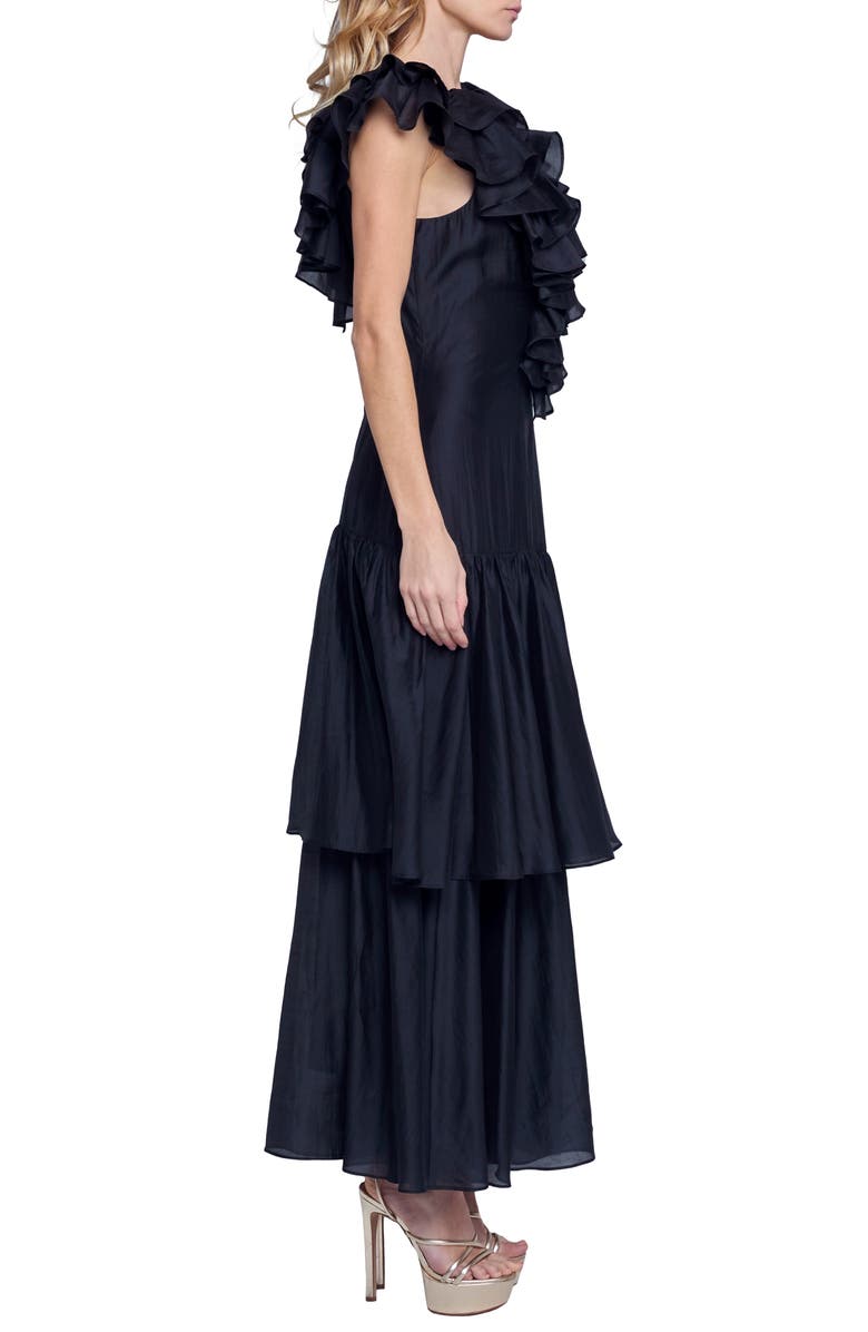 CIEBON Stelanie Flutter Sleeve Tiered Cocktail Dress, Alternate, color, Black