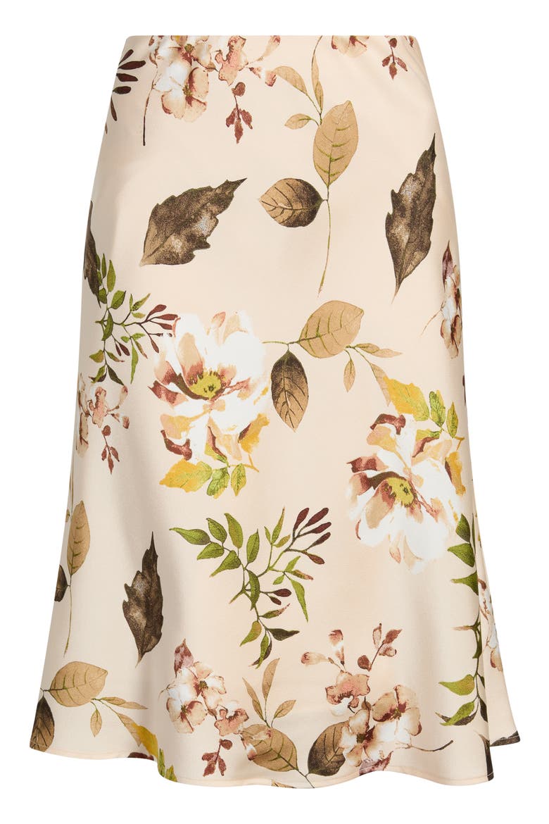 Floral Print Satin Midi Skirt, Main, color, SAND FLORAL