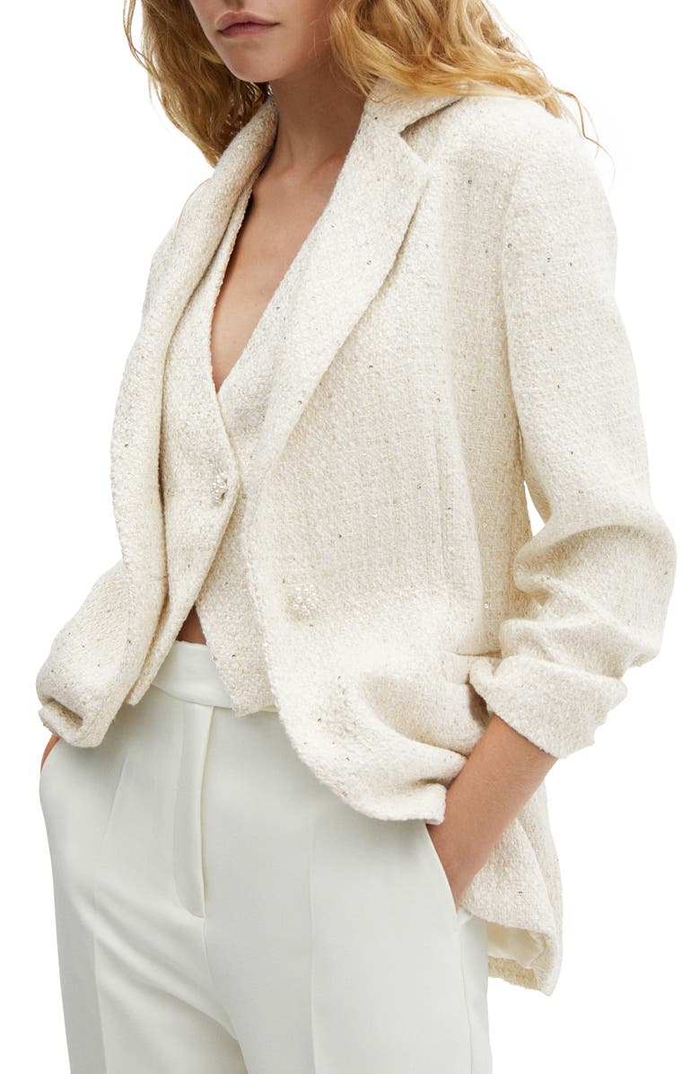 MANGO Imitation Pearl Button Tweed Jacket, Main, color, 