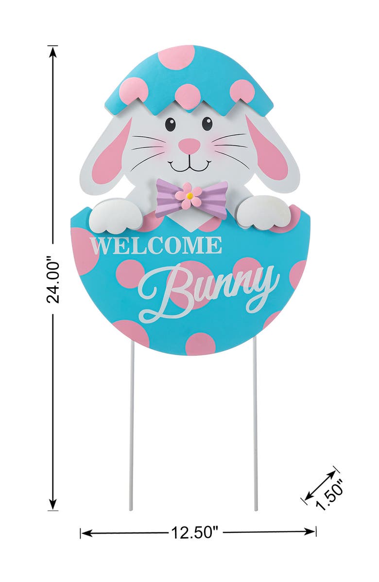 Glitzhome 24"H Easter Metal Chick Bunny Egg Yard Stake, Alternate, color, Blue