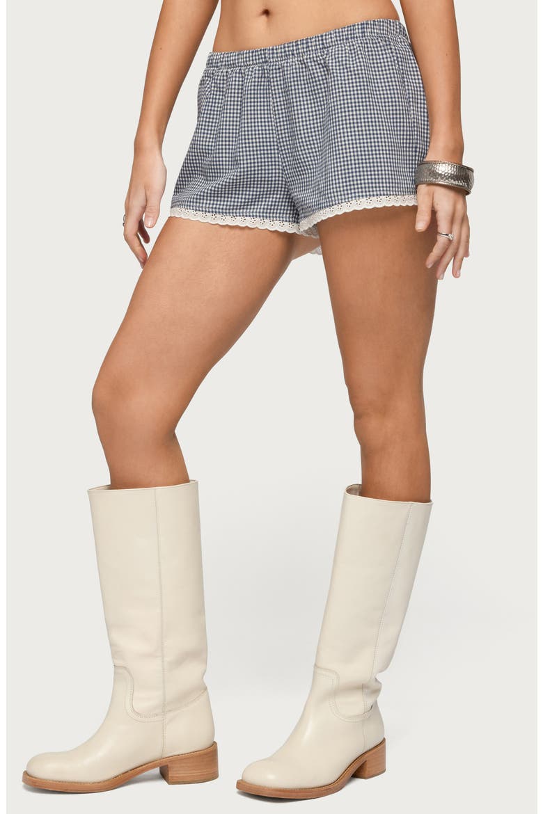 Ellie Gingham Lace Trim Shorts, Alternate, color, WHITE-AND-NAVY