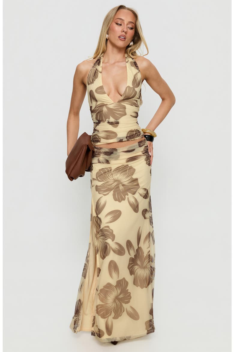 Roselin Mesh Crop Halter Top, Alternate, color, BROWN FLORAL