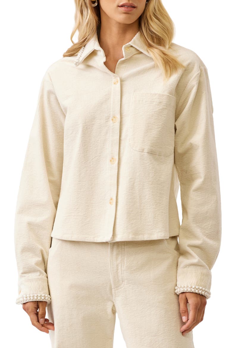 Pearly Embellished Corduroy Shirtjacket, Main, color, BONE