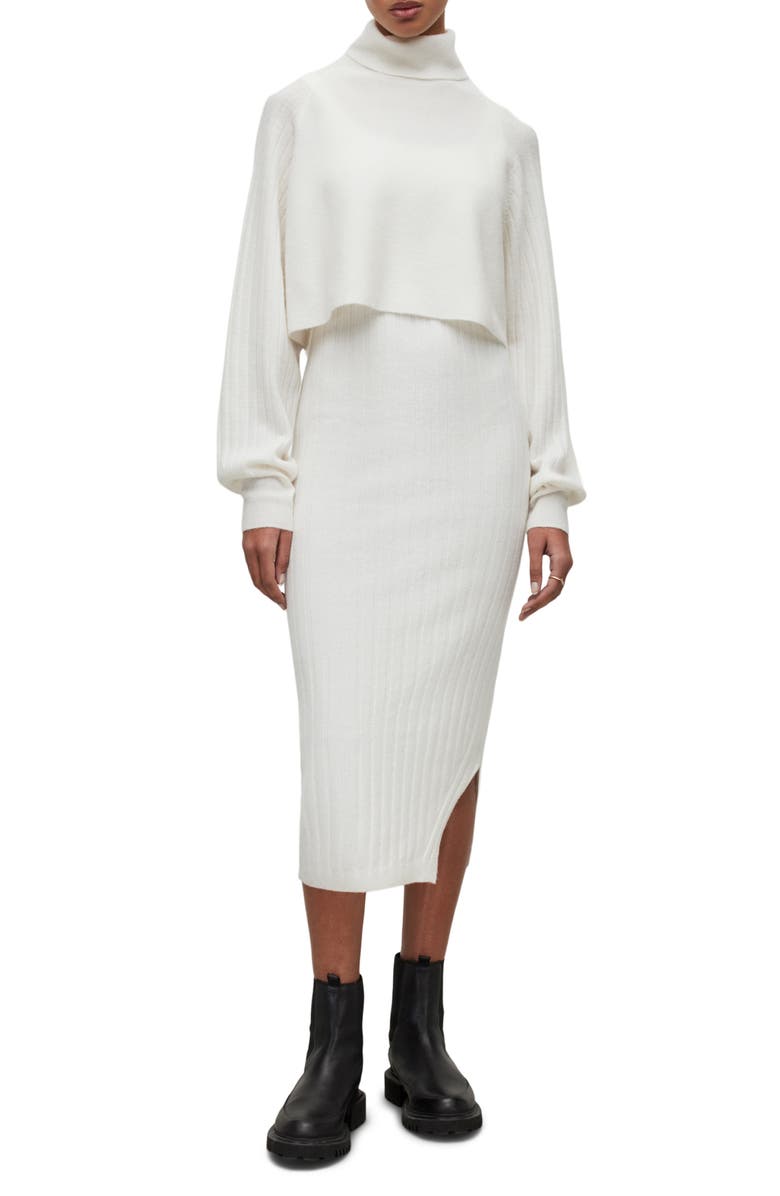 AllSaints Margot Rib Dress with Turtleneck Sweater, Main, color,
