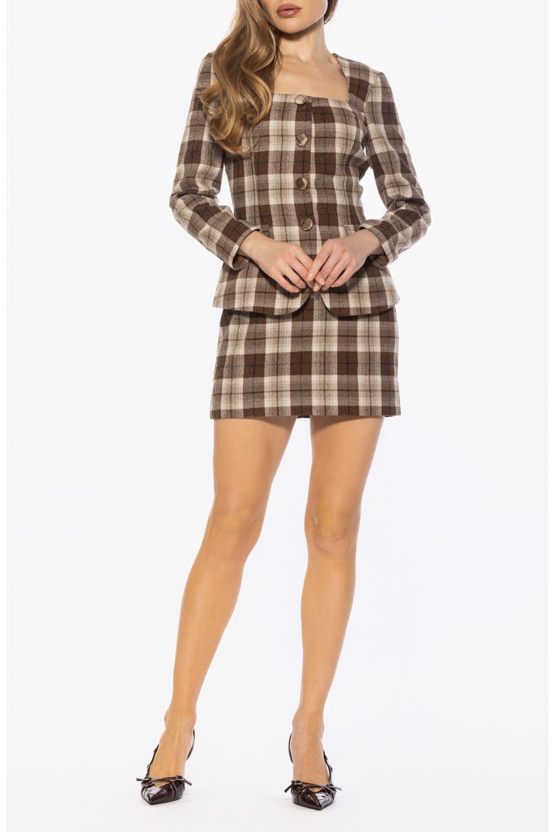 Rami Plaid Long Sleeve Minidress, Main, color, BROWN PLAID