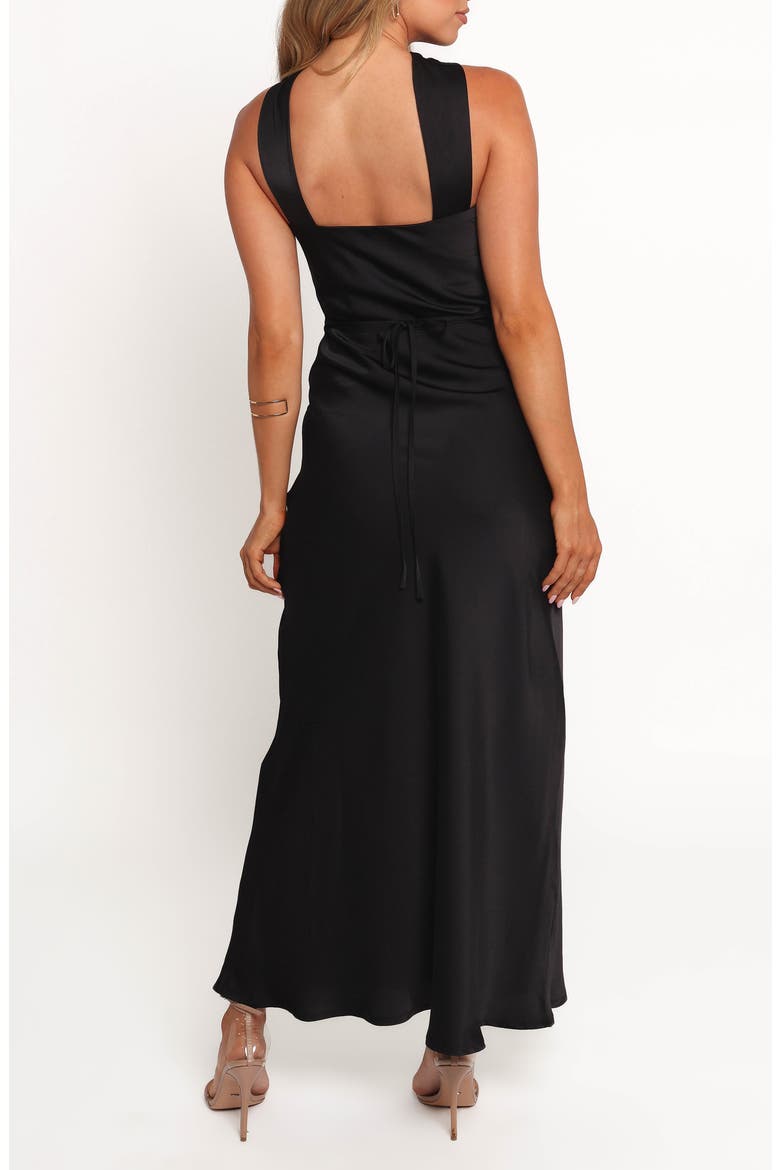 Donata Satin Evening Dress, Alternate, color, BLACK