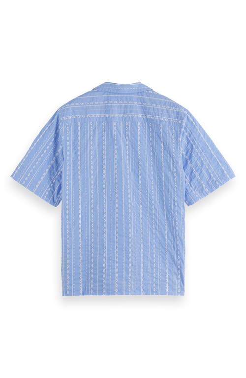 Scotch & Soda Embroidered Relaxed Fit Striped Shirt In Sky Blue
