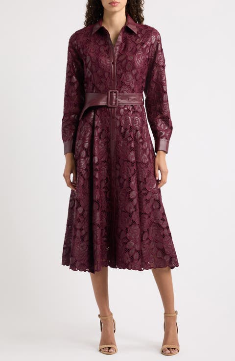 Kennedy Faux Leather Trim Lace Shirtdress