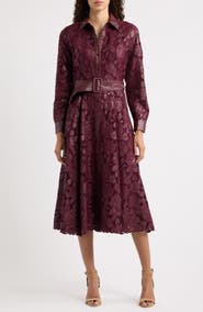 Elie Tahari Kennedy Faux Leather Trim Lace Shirtdress
