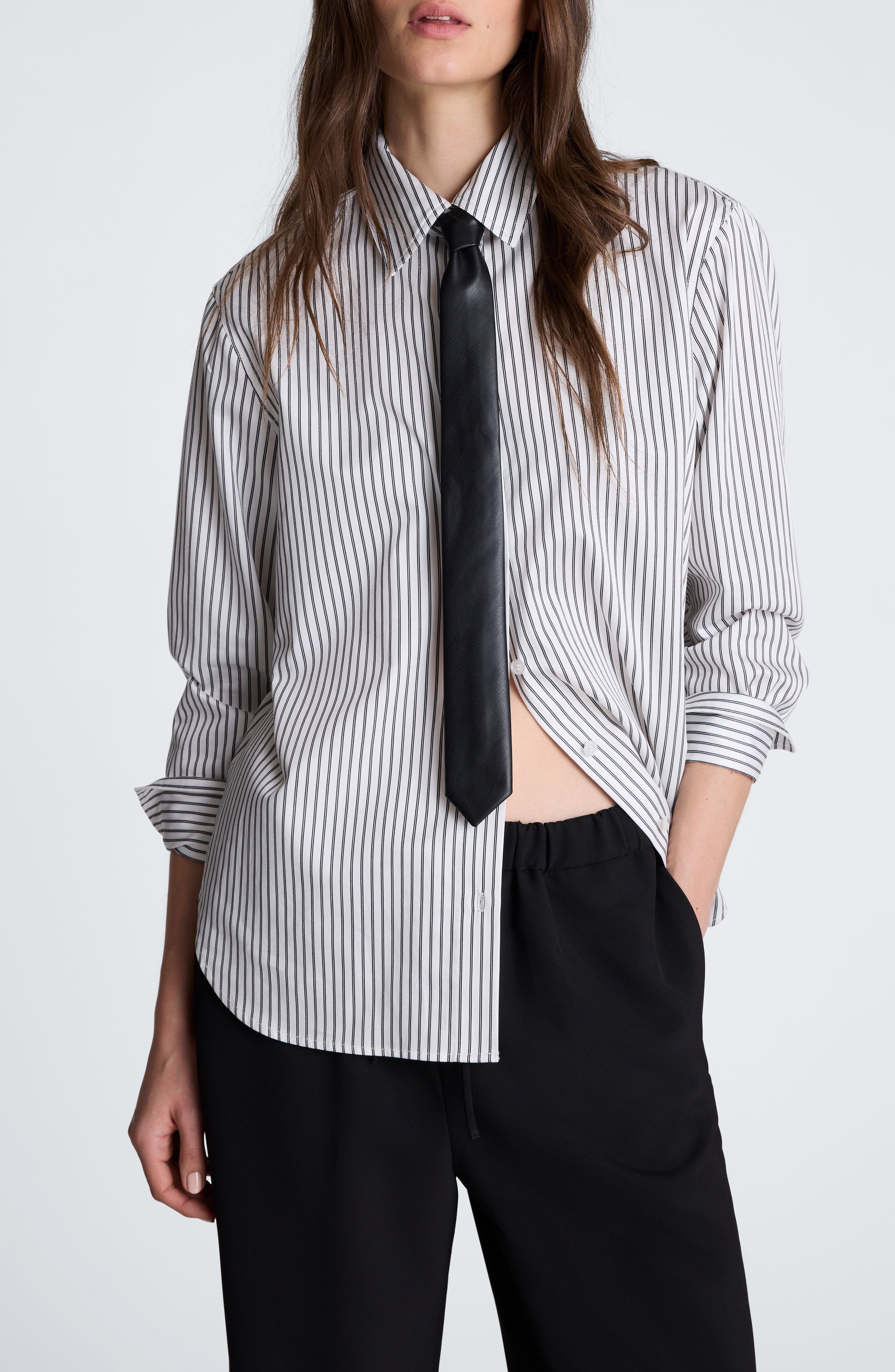 Striped Boyfriend Shirt with Necktie