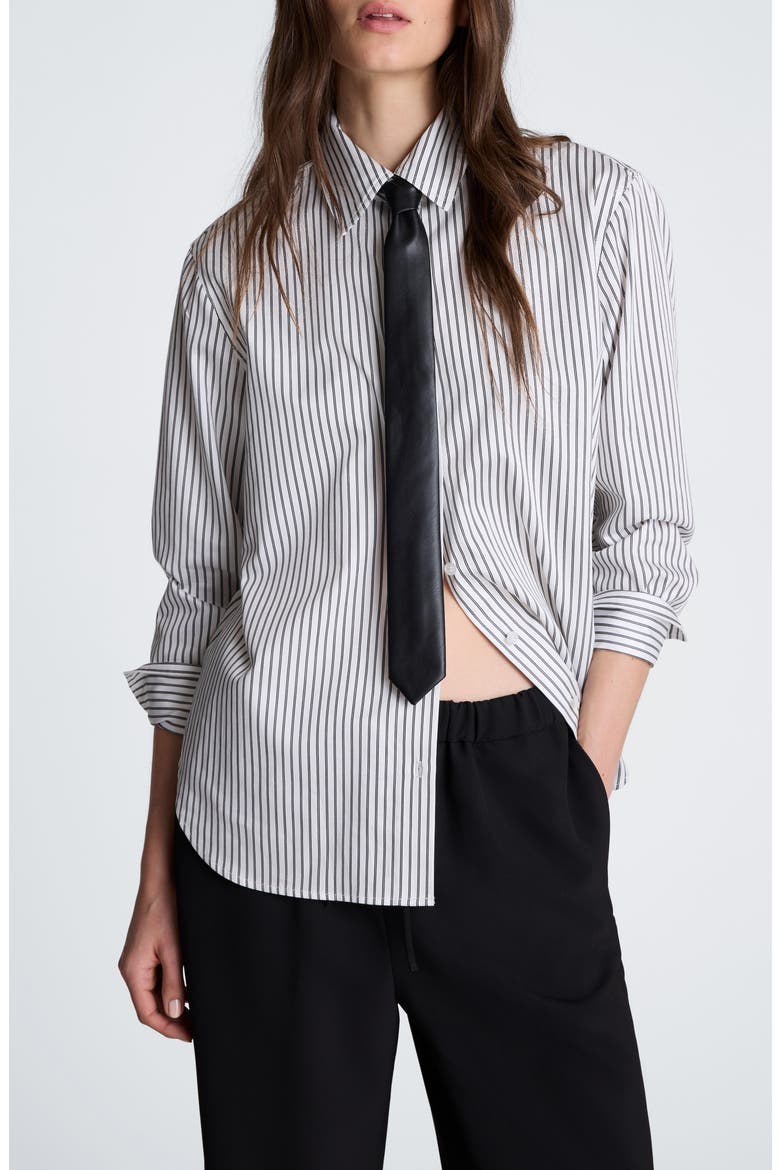 Striped Boyfriend Shirt with Necktie, Main, color, PURE WHITE/ BLACK