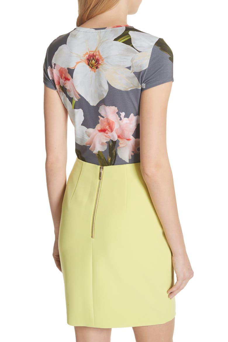 Chatsworth Bloom Fitted Tee, Alternate, color, GREY