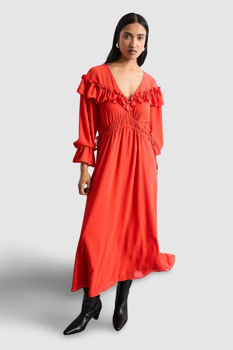 Ruffle Shoulder Detail Boho Maxi Dress