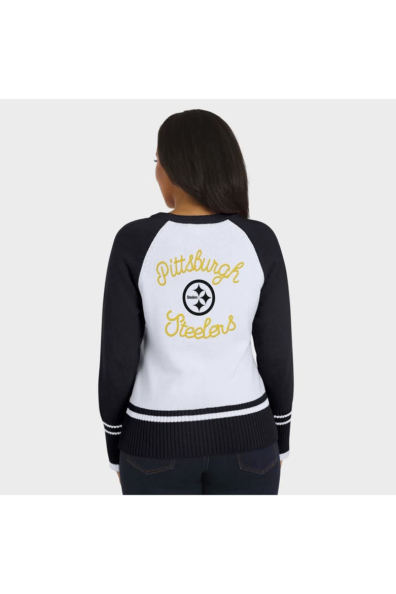 Women's WEAR by Erin Andrews White/Black Pittsburgh Steelers Colorblock Raglan Sweater, Alternate, color, White