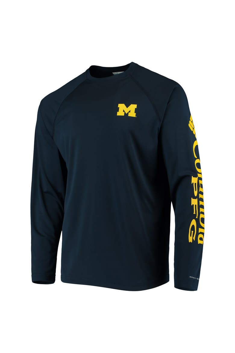 Men's Columbia Navy Michigan Wolverines Terminal Tackle Omni-Shade Raglan Long Sleeve T-Shirt, Alternate, color, Navy