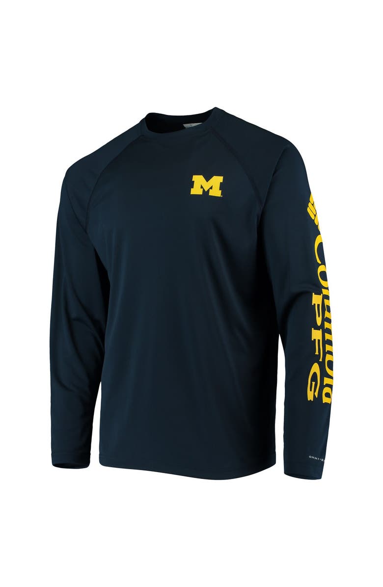 Columbia Men's Columbia Navy Michigan Wolverines Terminal Tackle Omni-Shade Raglan Long Sleeve T-Shirt, Alternate, color, Navy