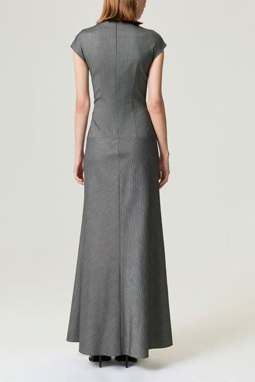 Nocturne Button Accent High Neck Maxi Dress In Gray