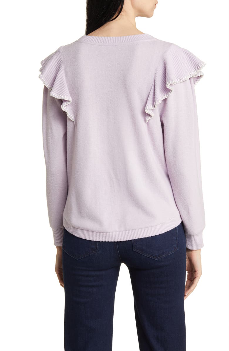 Wit & Wisdom Ruffle Crewneck Sweater, Alternate, color, Lavender Frost/ Off White