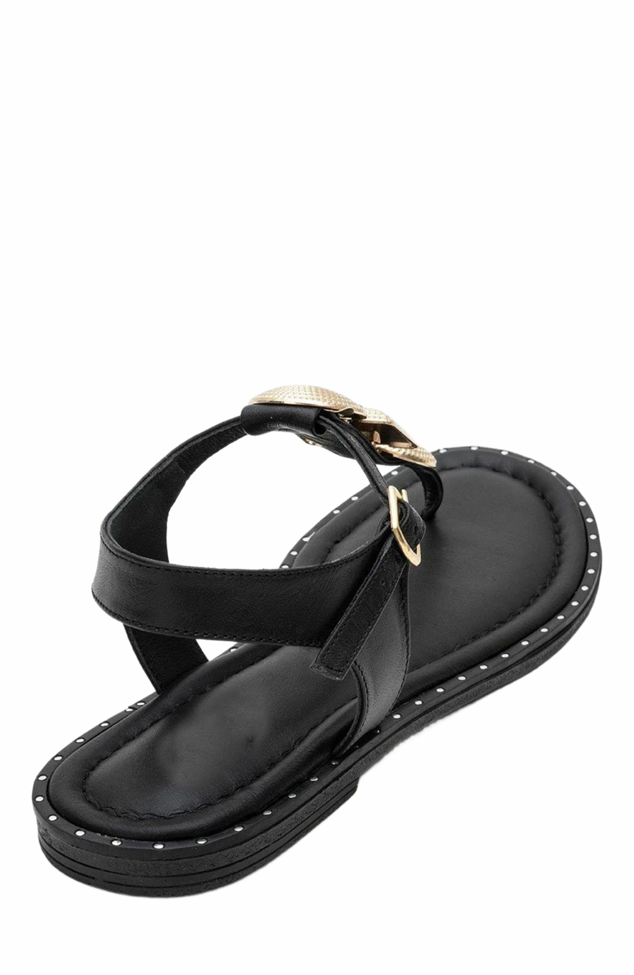 Forever & Always Shoes Giulia Leather Flat Sandal, Alternate, color, Black Leather