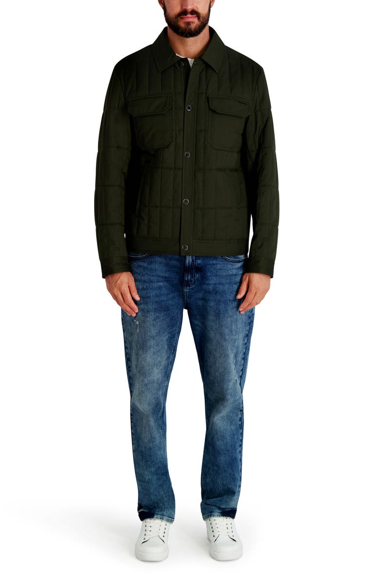 KARL LAGERFELD Quilted Herringbone Shirt Jacket, Alternate, color, Olive