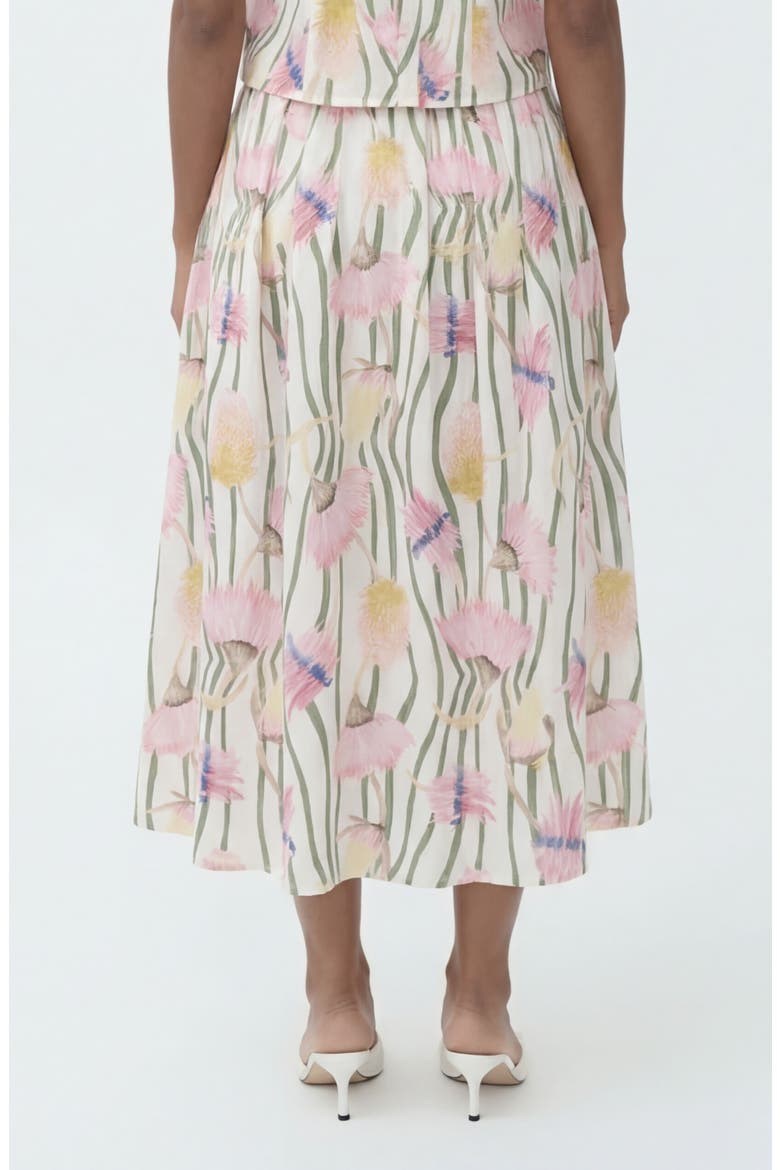 The Reef Print Pleated Linen & Cotton Maxi Skirt, Alternate, color, AUSSIE DESERT FLOWERS