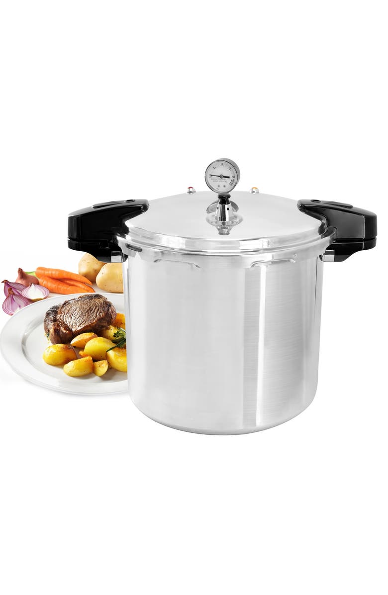 Megachef 24 Quart Large Capacity Aluminum Stovetop Pressure Cooker for Induction and Gas Stove-Tops, Main, color, Silver