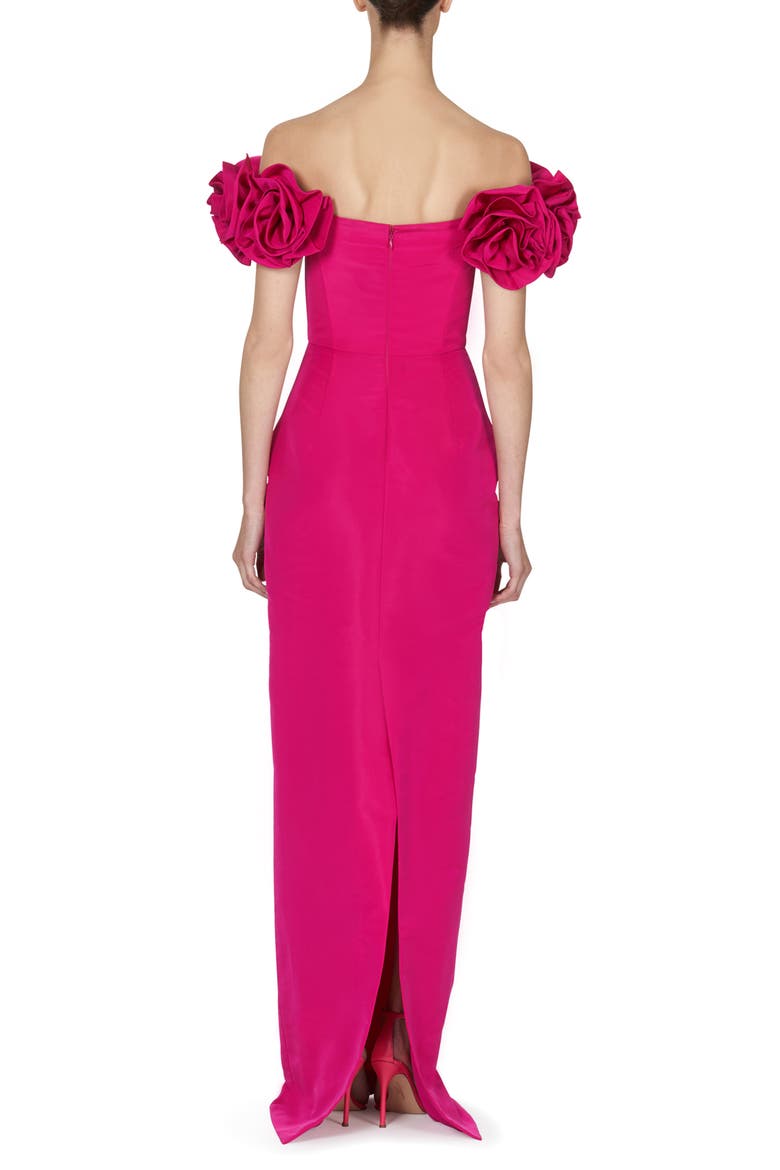 Off the Shoulder Flower Sleeve Column Gown, Alternate, color, BEGONIA